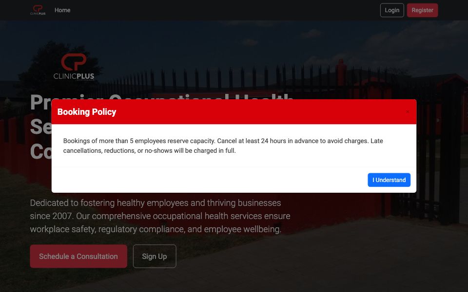 Clinic Plus Booking - website screenshot