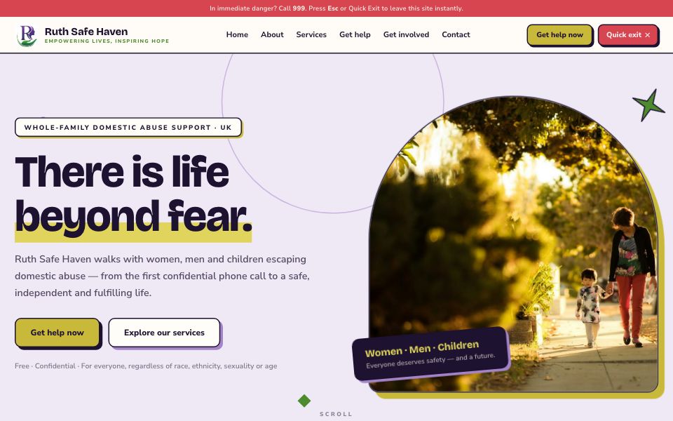 Ruth Safe Haven - website screenshot
